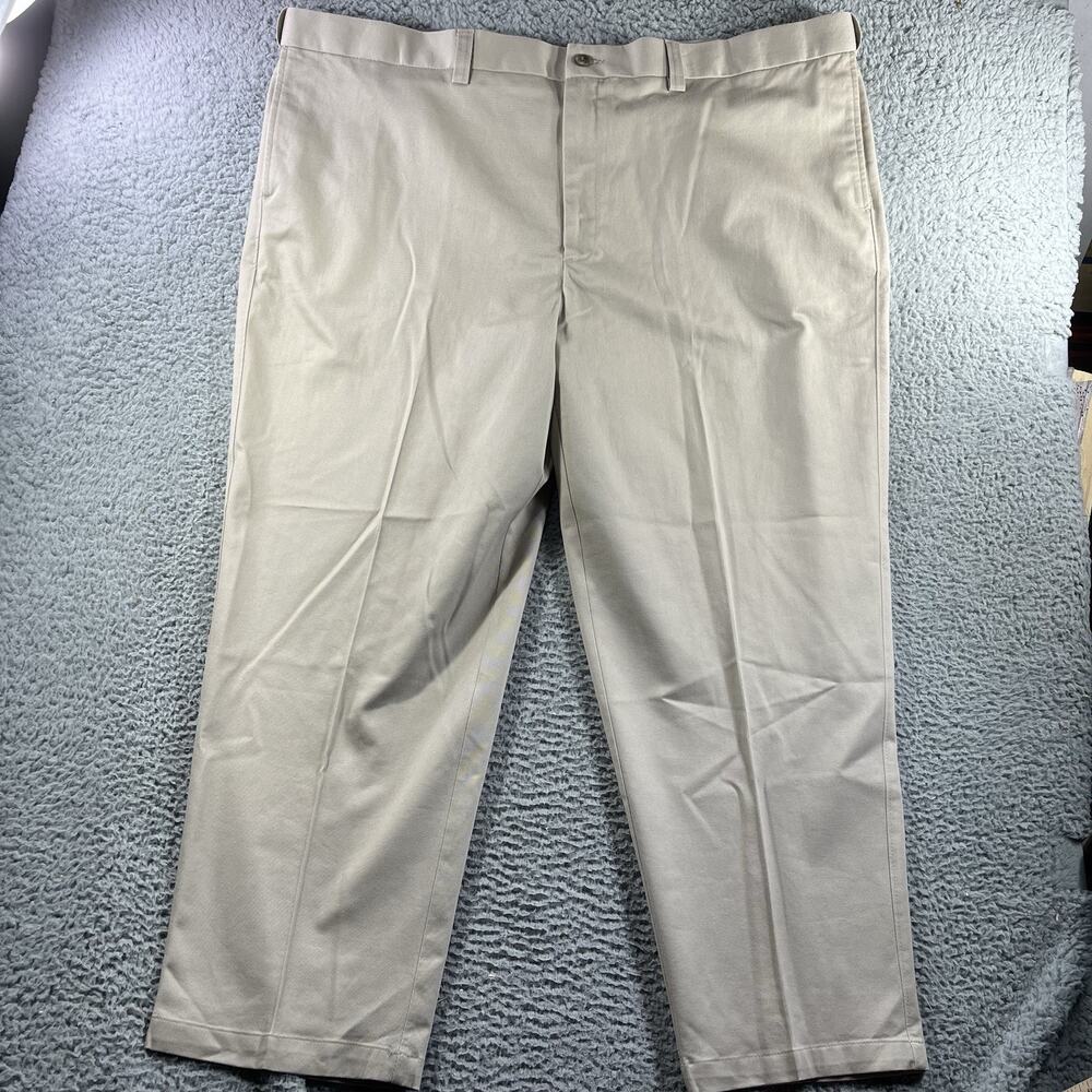 Oak Hill Premium Pant Mens 52x30 Beige Khaki Chino Flat Front Cotton Stretch DXL